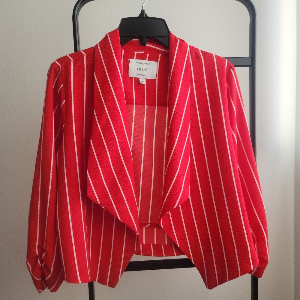 Vibrant Red Blazer with White Stripes